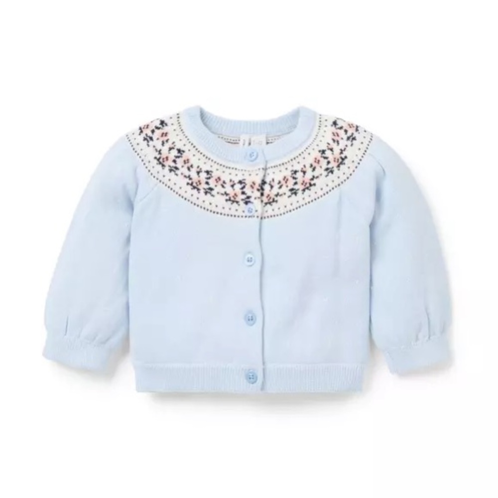 Janie and Jack Light Blue Knit Baby Sweater & Pants Set with Floral Yoke